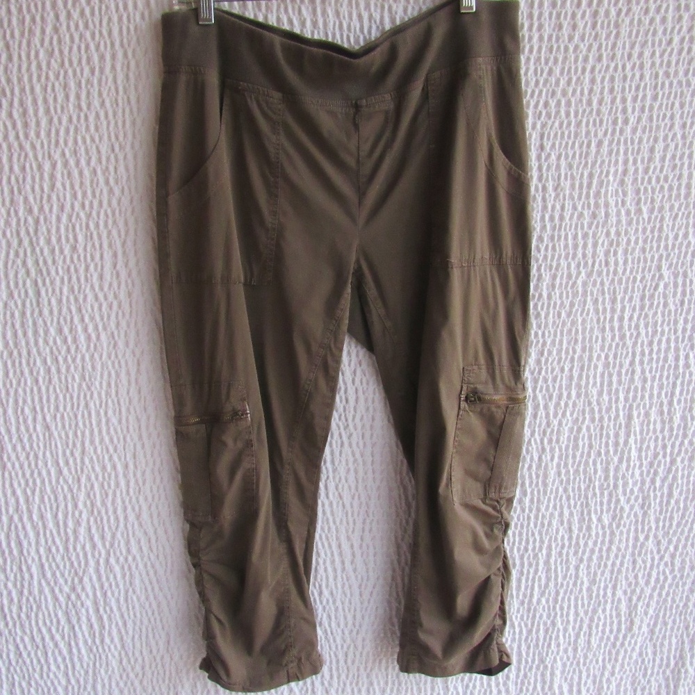 Wearables Womens Pants Brown Crop 21517W M High Rise Cotton Stretch Cargo